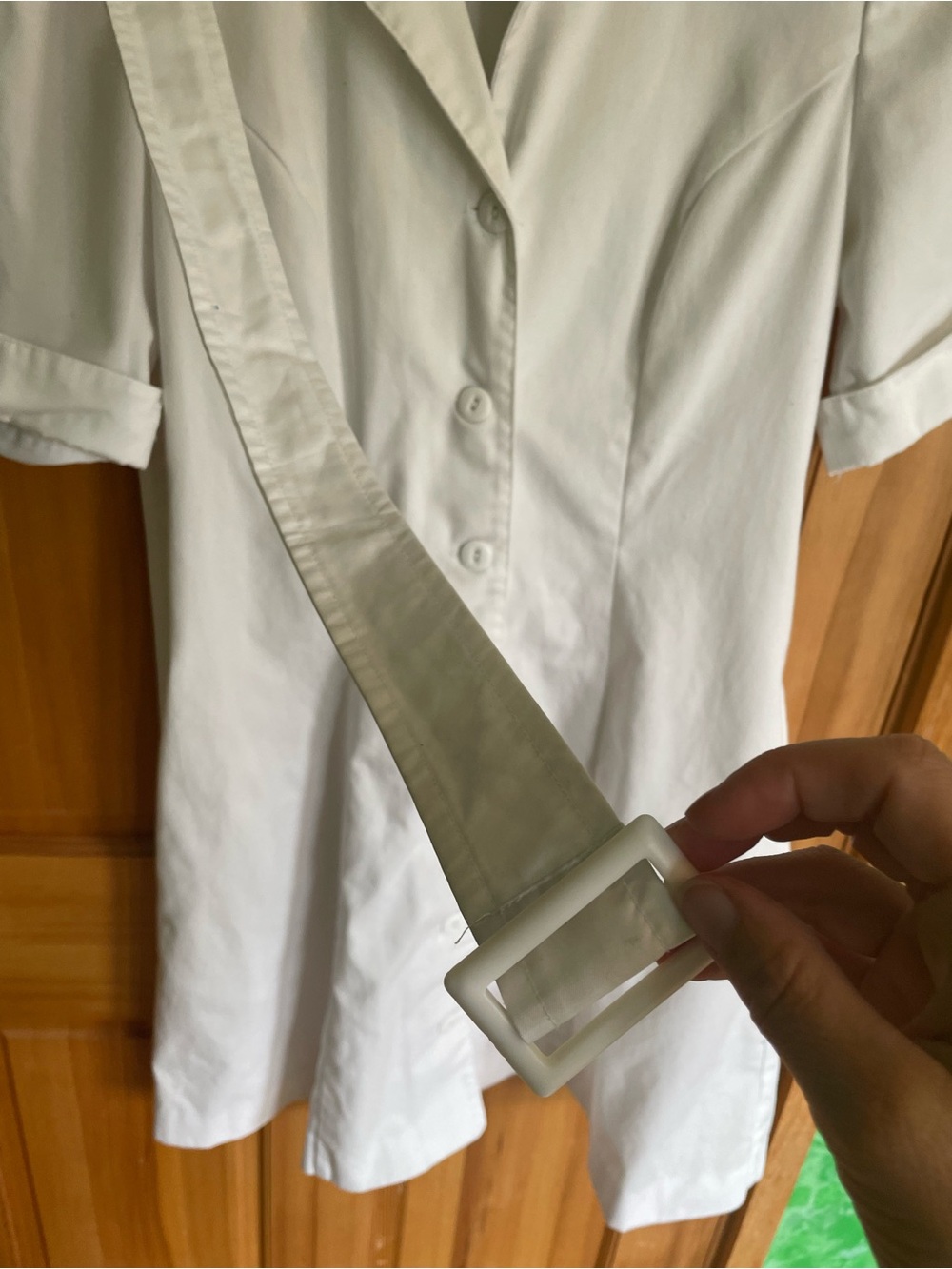 Peaches Uniforms White Midi Button-Down Nurse’s Dress with Belt, Sz 10 - Picture 6 of 7